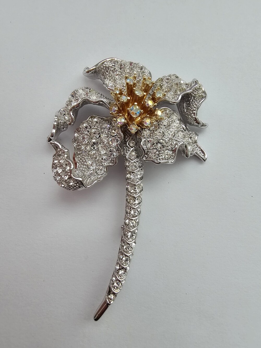 Nolan Miller Rhinestone Iris Orchid Flower Brooch Pin